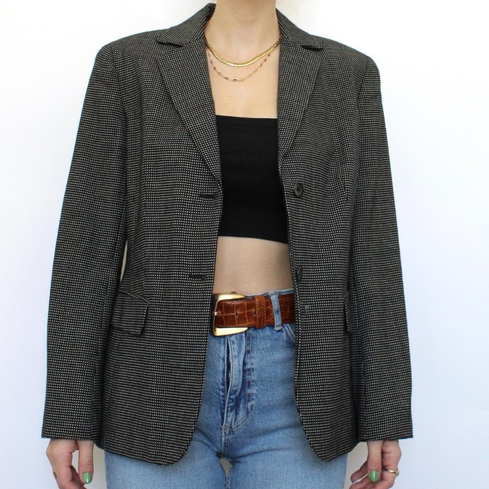 Vintage Black Textured Wool Blazer by Jones Wear